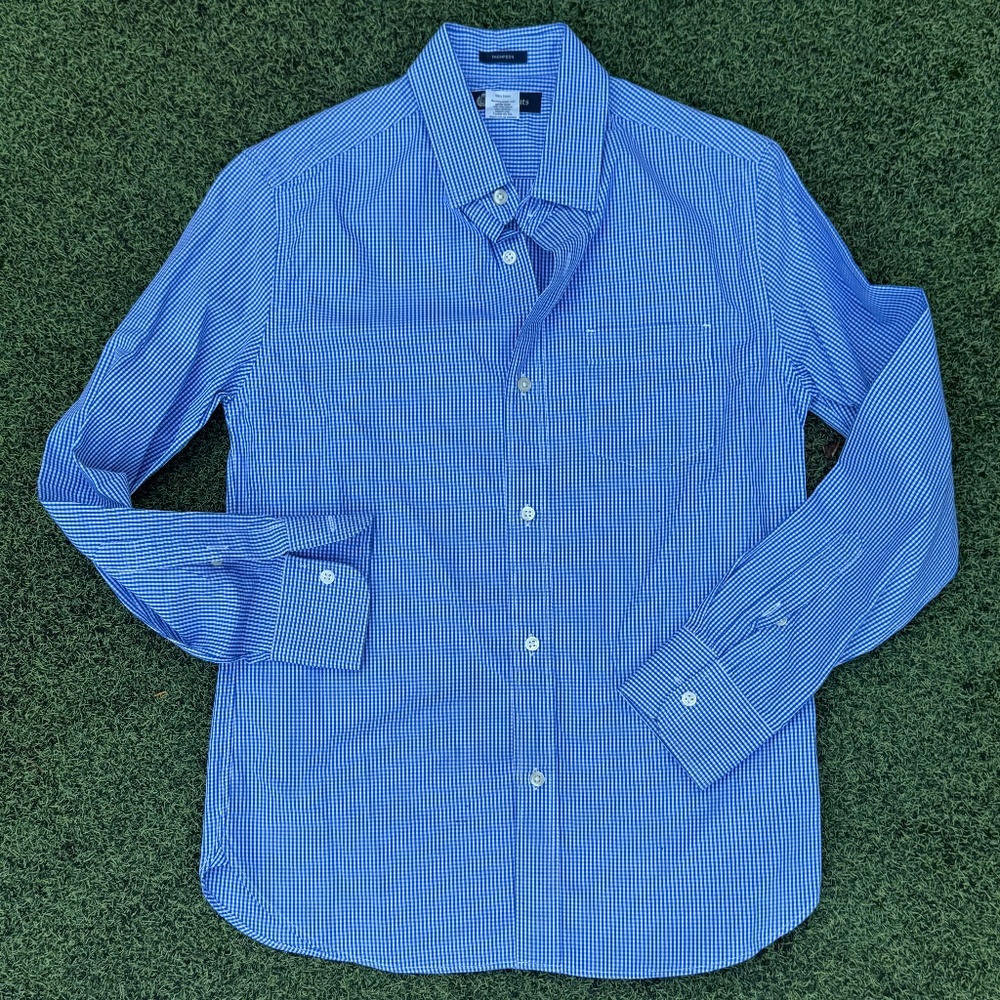 Jcrew CREWCUTS Boys Thompson small check blue buttondown shirt Size 12